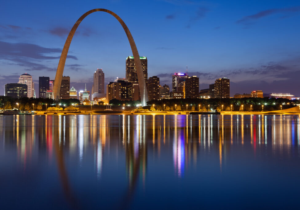An image of the St. Louis skyline including the Gateway Arch.
